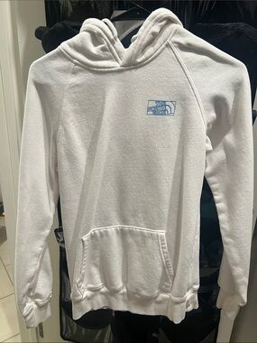 The North Face White Hoodie with Blue Logo